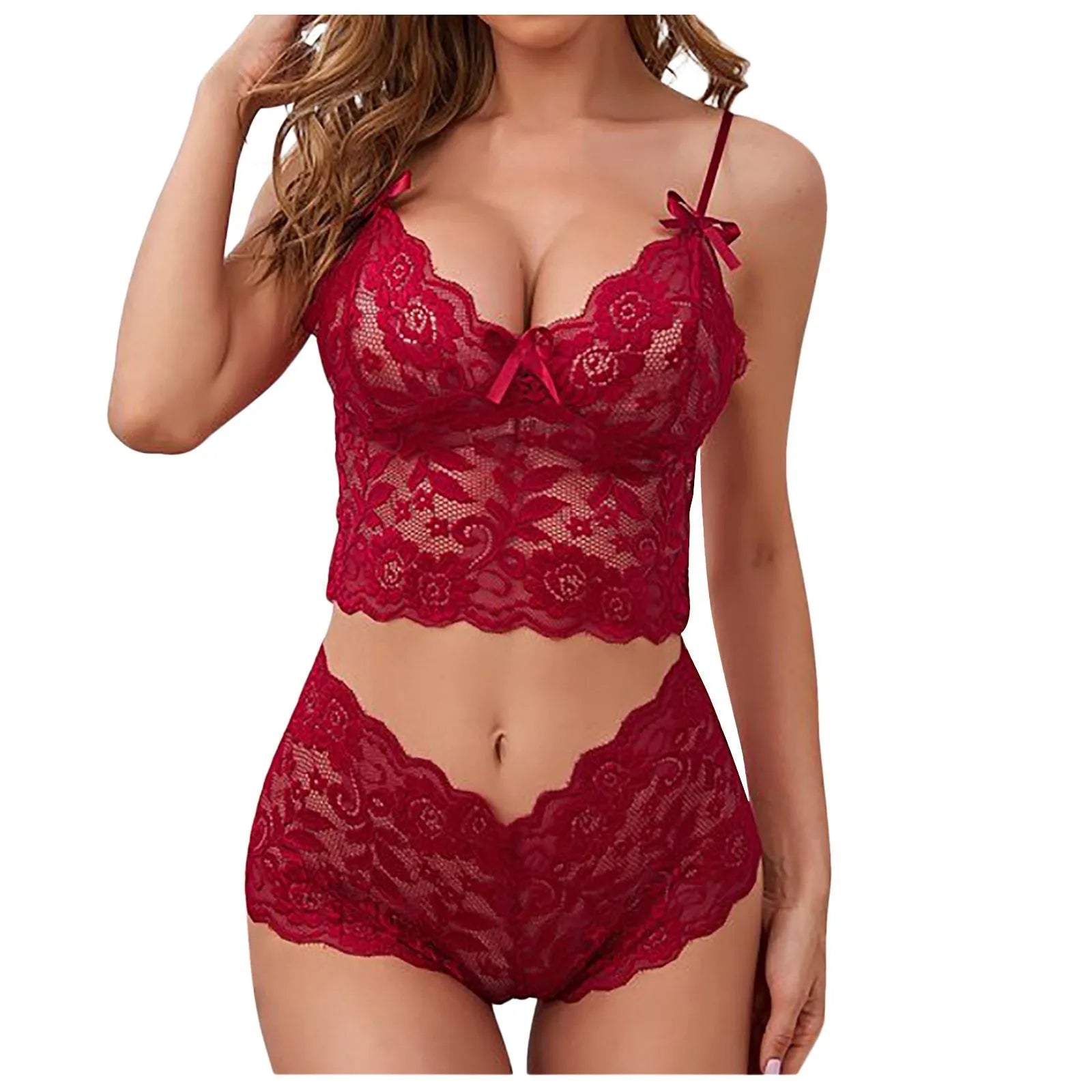 Ensemble de Lingerie Sexy pour Femme, Soutien-Gorge Triangle à Bretelles Réglables, Bralette en Dentelle Fine Imprimé Fleurs, Sous-Vêtements