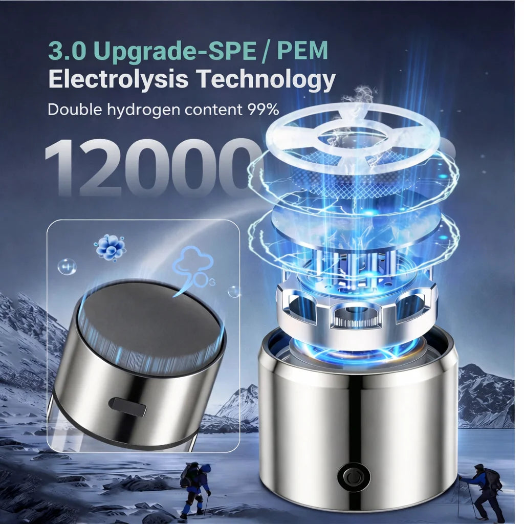 12000PPB SPE PEM Hydrogen Water Generator Bottle Portable Rechargeable Alkaline Ionizer Cup Health Drinkware for Home Travel