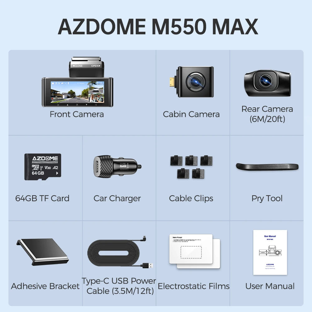 AZDOME 4K 3-Channel Dash Cam