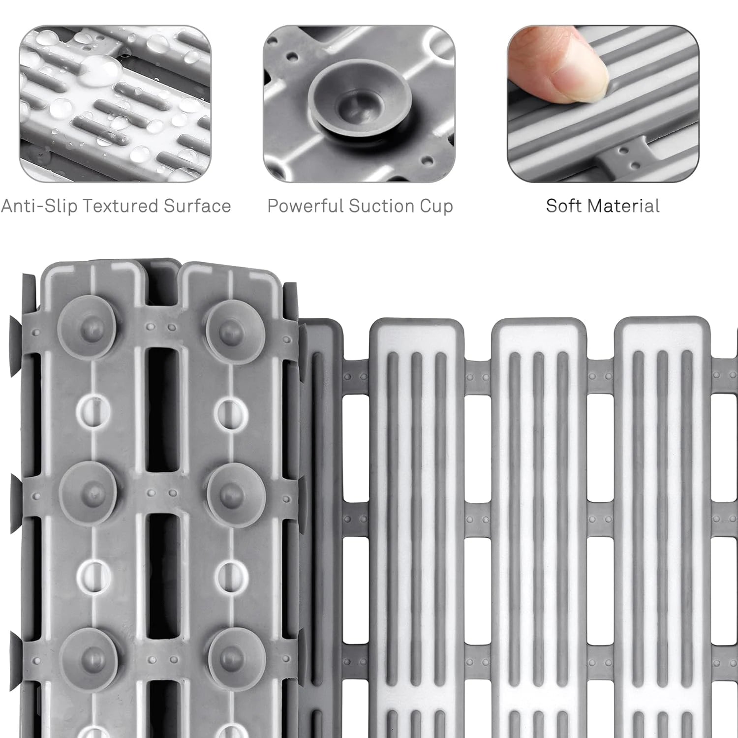 Shower Tub Anti Slip Textured Surface Shower Mat with Drain Hole and Large Suction Cups Quick Dry Bathroom Shower Stall Rug