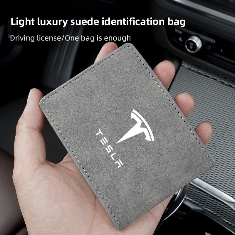Driver License Holder Pu Leather on Cover Car Driving Documents Business Id Pass Certificate Folder Wallet for Tesla sticker