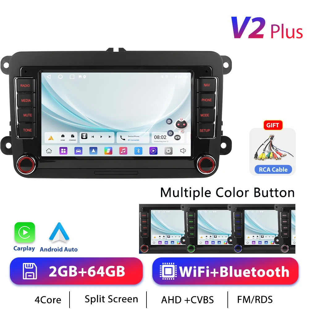 Podofo 7 "9" CarPlay Android Car Radio For Volkswagen VW Golf Passat JETTA Skoda SEAT Car Intelligent System 2din GPS Car Radio