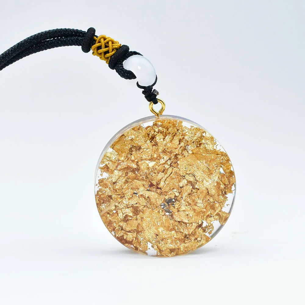 7 Chakra Metatron Cube Orgone Pendant Necklace with Golden Foil Spiritual Reiki Healing Crystals Natural Stone Charm Jewelry