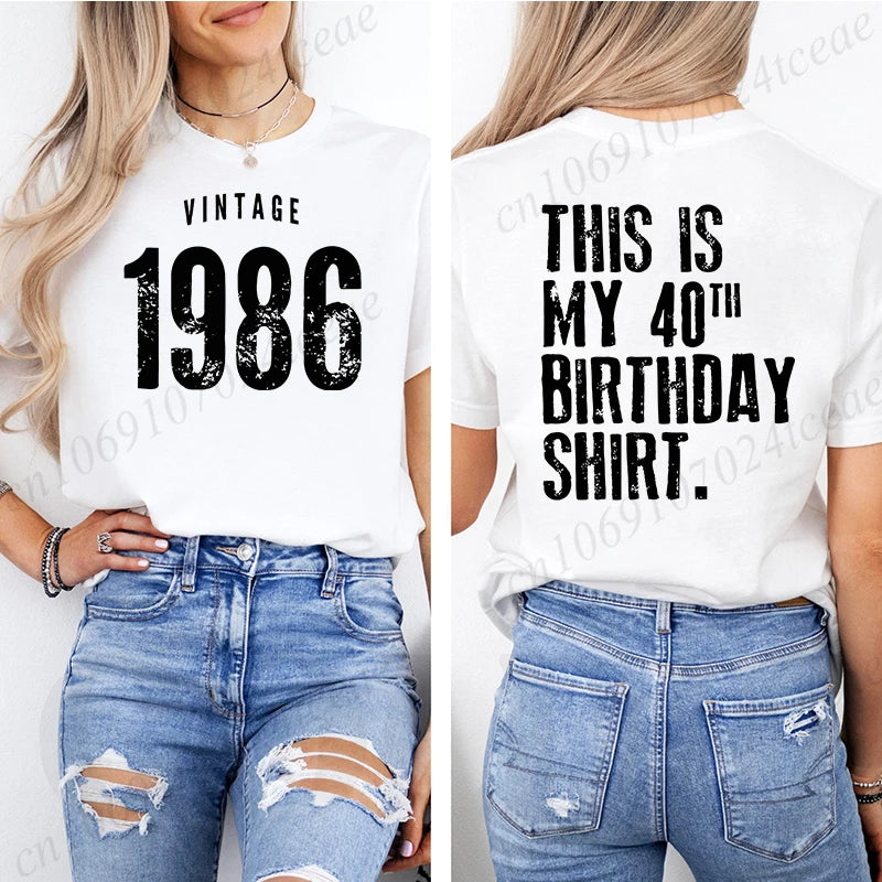 T-shirt décontracté pour femme avec motif vintage 1986, 40ème anniversaire, style Harajuku, manches courtes, vêtements esthétiques décontractés personnalisés