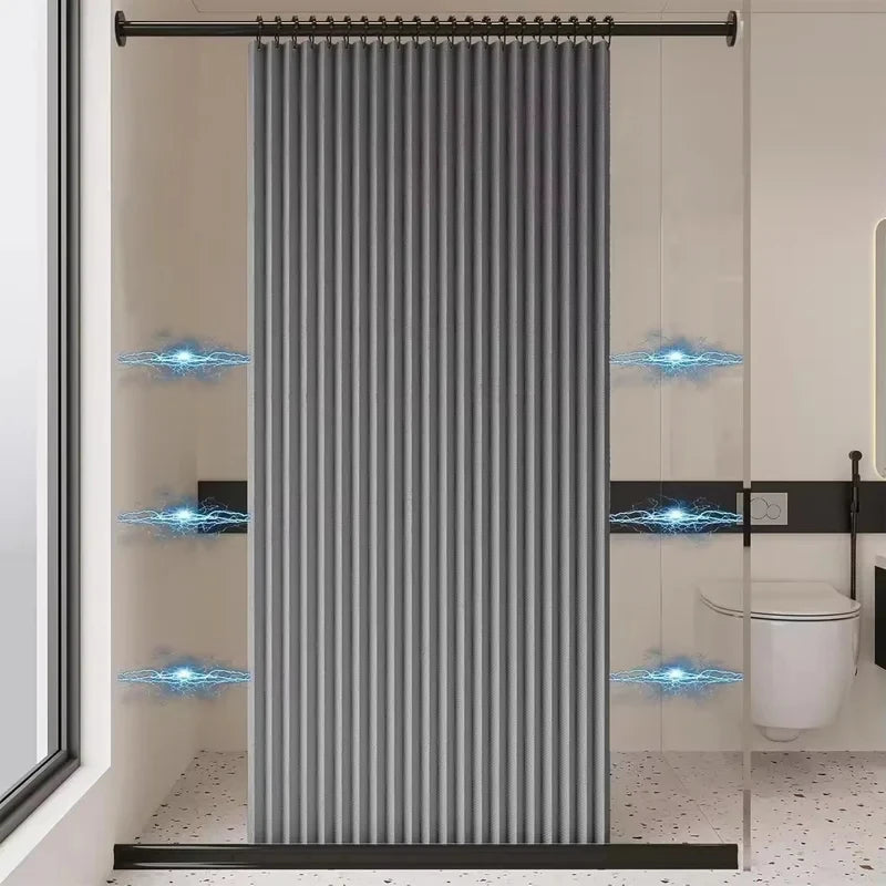 Magnetic Foldable Linen Bath Curtain Waterproof for Walk-In Shower - No Included Adjustable Rod
