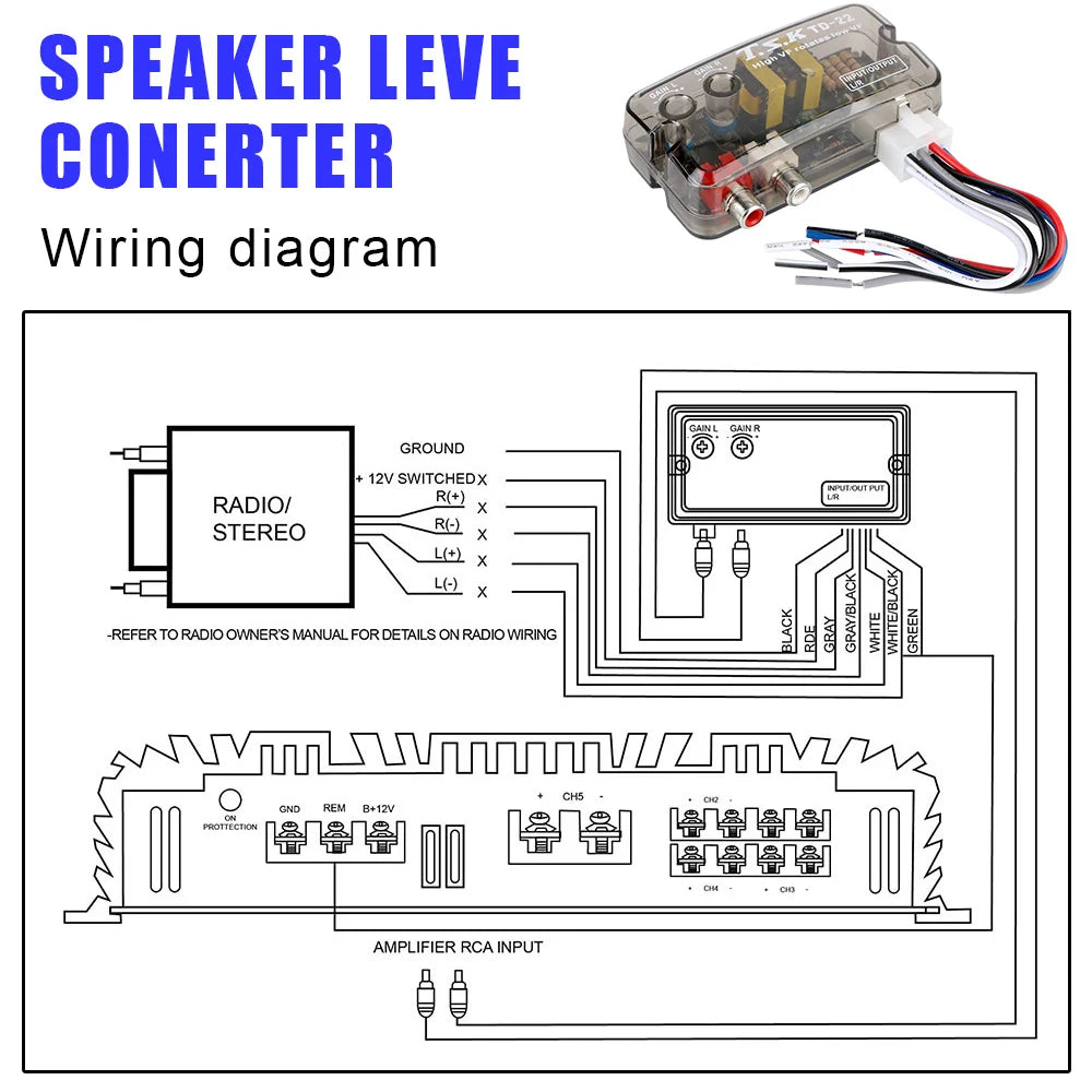 Convertisseur 12V Adaptateur de fréquence réglable Ligne Voiture Subwoofer Stéréo Radio Convertisseurs Audio Voiture Convertisseur RCA Stéréo