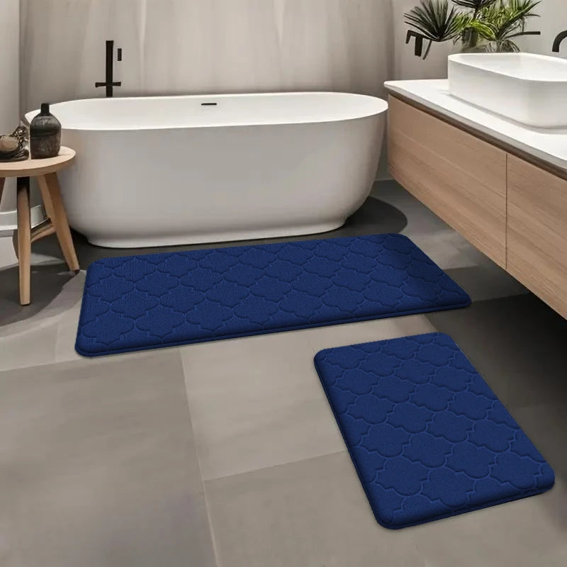 2pcs Long flannel bathroom absorbent mat thick sponge shower room toilet anti-slip mat bathtub mat home entrance mat