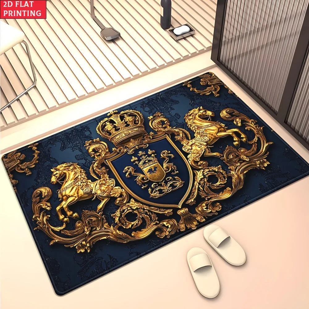 Royal Crest Rug Velvet Flannel Printed Floor Mat Luxury Design Decorative Carpet Outdoor Living Room Home Decor