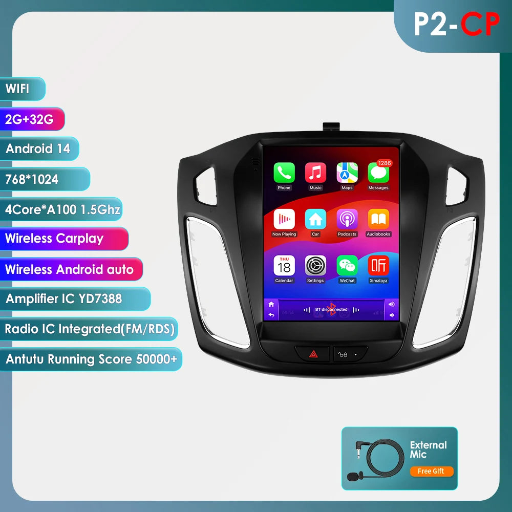 Hizpo 9.7" Car Radio for Ford Focus 3 Mk 3 2011 2012 - 2019 2 Din Android 14 Multimedia Video Player 2Din Carplay Auto Stereo