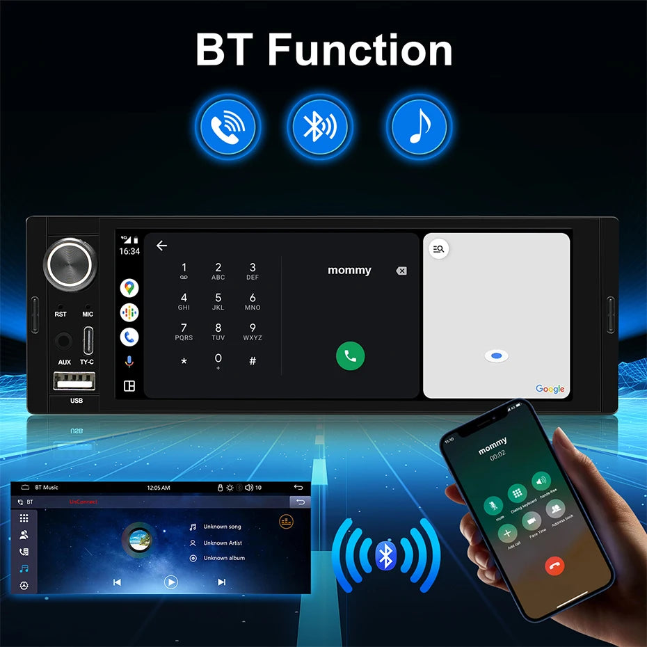 AINAVI Wireless Carplay Android Auto Universal Car Radio 1 Din HD IPS Touch Screen Car Multimedia Rear Camera MIC USB Type C 1280*720 Full In-Cell 1DIN Car Stereo BT 5.0