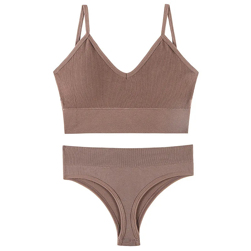 Women’s Ribbed V Neck Bra and Panty Set Seamless Comfortable 2 Piece 2026