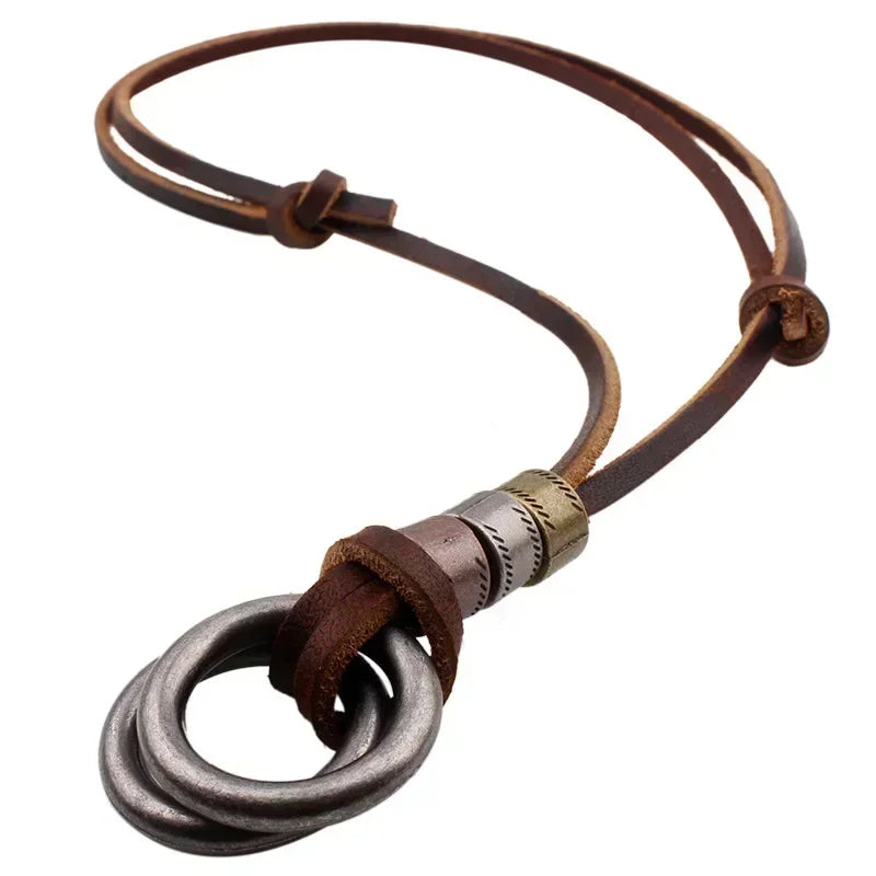Vintage Men Women Triangle Adjustable Leather Cord Necklace Pendant Jewelry Christmas Gift Initial Necklace