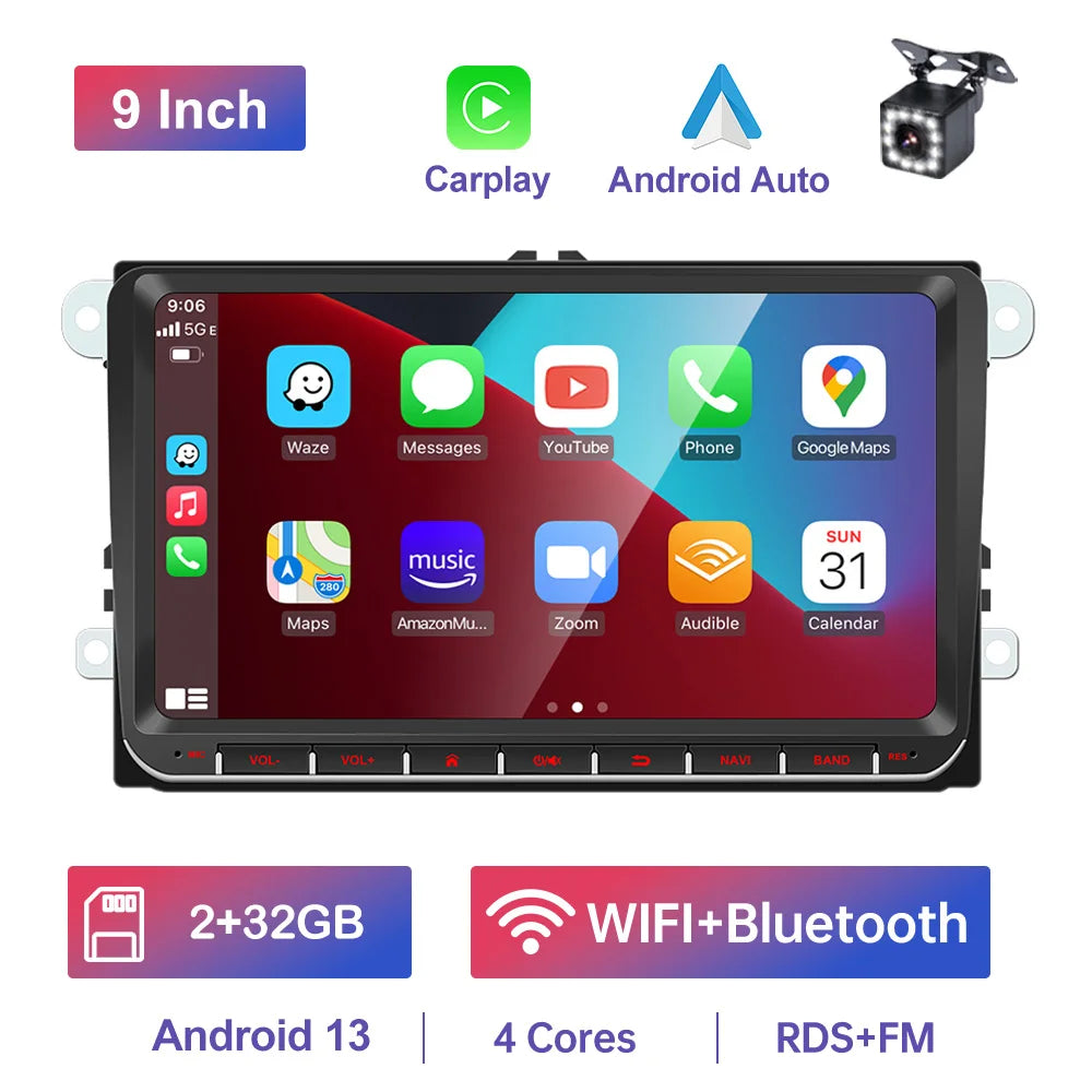 GEARELEC 9 "Car Radio For VW Golf Passat B6 B7 Skodas sat Octavia Polo Tiguan 2 Din wireless Android 13 CarPlay Android RDS Auto DSP BT 4G GPS Car Multimedia Player For Volkswagen
