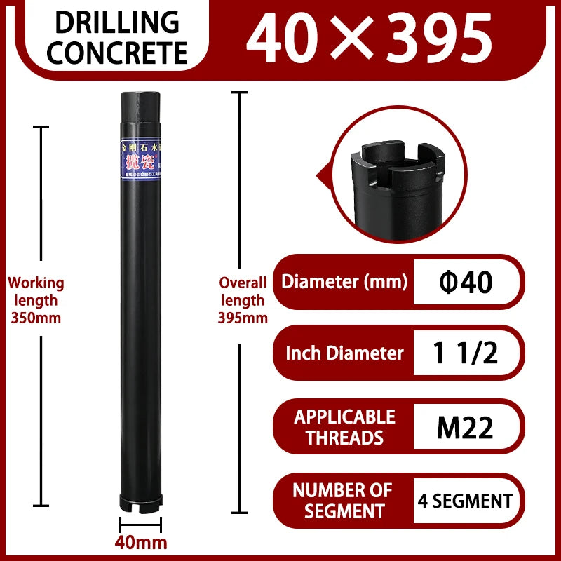 LAANCI laser weld Diamond Core Drill Bit for Reinforced Concrete – Diameter 25-254mm,400mm Total Length M22 Threaded Connection