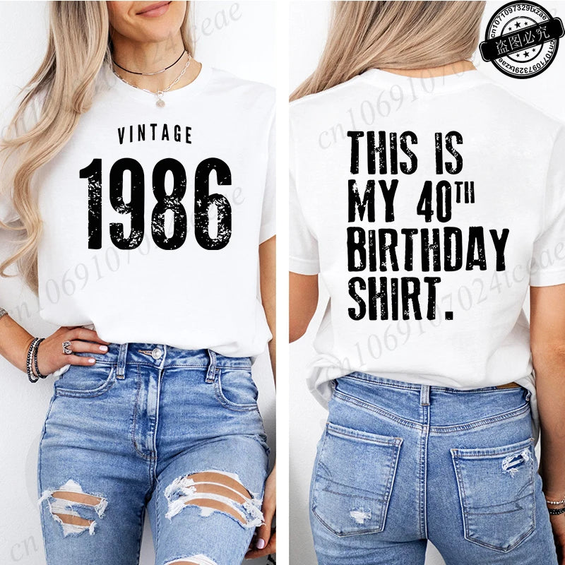 Women'S Casual T-Shirt with Vintage 1986 Birthday 40th T-Shirts Harajuku Tees Short Sleeve Casual Aesthetic Clothes Personalized