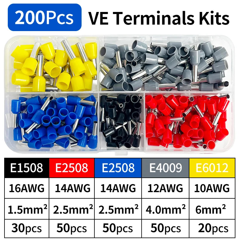 Bulk Copper Crimp Terminals 200-1900Pcs | E1508/E1008 Ring Connectors for Cable Wiring & Auto Repair