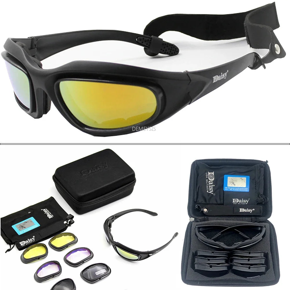 Daisy Polarized Tactical Sunglasses Men Airsoft Hunting Shooting Glasses UV400 Protection  Desert  Hiking Goggles