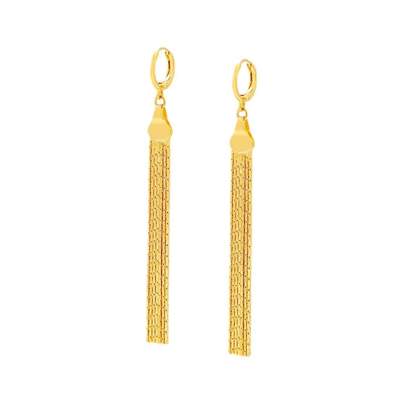 Luxury 24K 9999 Pure Gold real gold Long multi-line tassel earrings women elegant temperament golden earrings