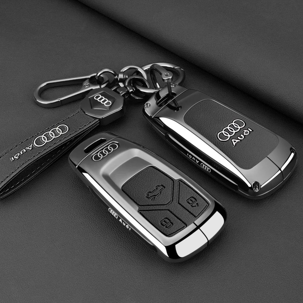 Leather Car Smart Key Case Cover Alloy Protect Shell For Audi A1 A3 A4 A5 A6 A7 A8 Quattro Q3 Q5 Q7 S4 S5 S6 S7 S8 R8 TT sticker
