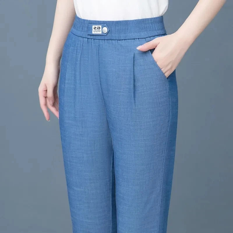 Jean Femme Taille Haute Slim Été Nouveau Jean Élastique Harlan Confortable et Respirant Pantalon Décontracté Femme