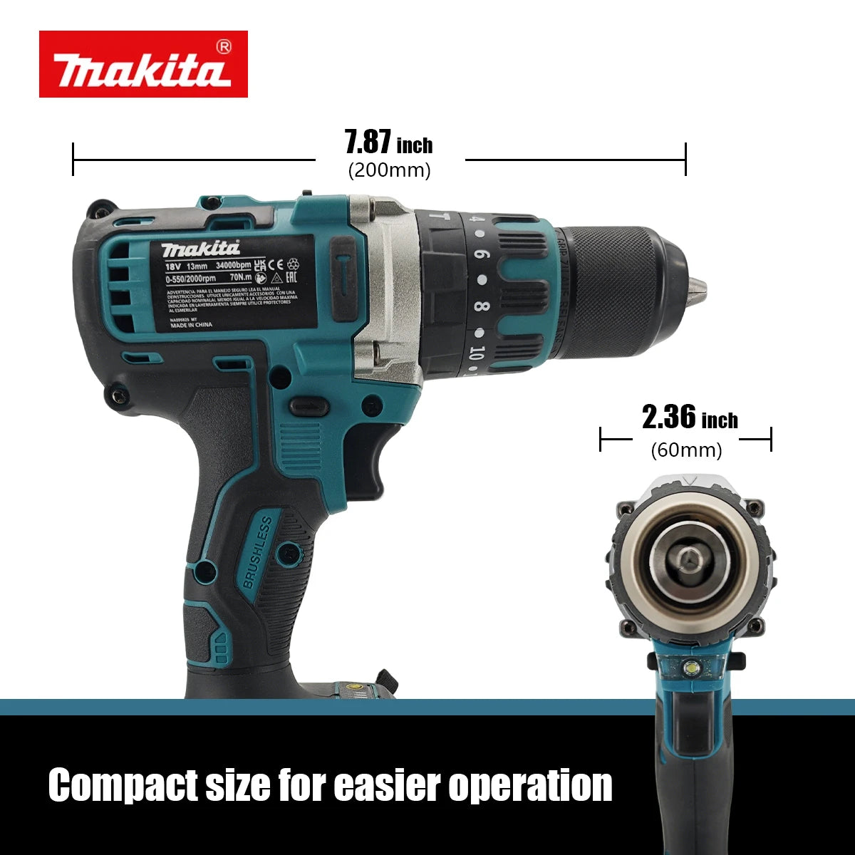 Makita 13mm Brushless Cordless Electric Drill And Screwdriver Kit Adjustable Speed Metal Chuck Power Tool No Battery Included