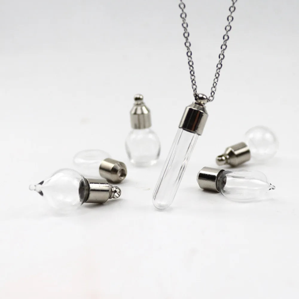 Ashes Holder Glass Bottle Necklace Transparent Glass with Chain Perfume Vial Pendant Fillable Keepsake Memorial Necklace