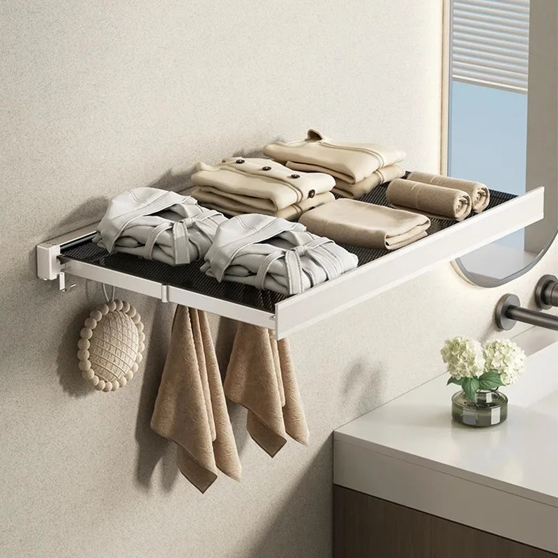 Étagère de rangement pliable et rétractable pour salle de bain, sans perçage, pour ranger vêtements, serviettes et serviettes de bain
