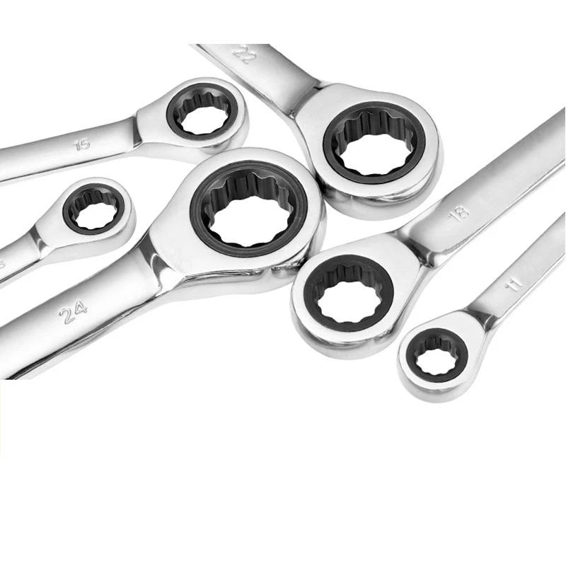 Reversible Double Head Ratchet Wrench Set - 6-27mm Chrome Vanadium Combination Spanners for Auto and DIY Repairs
