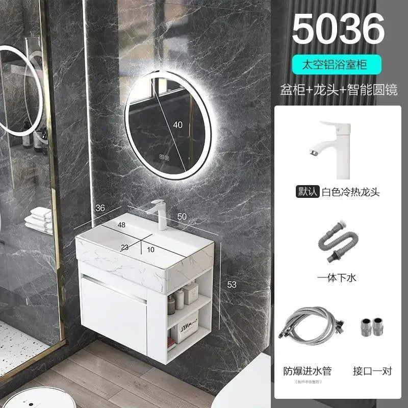 Meuble de salle de bain mini compact, rangement minimaliste, meuble lavabo de salle de bain intégré en céramique, archivadores modernes, mobilier tendance