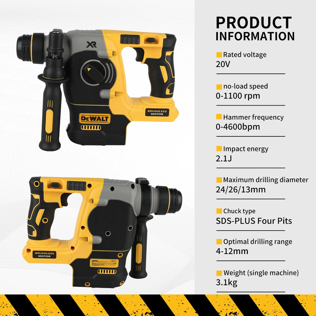 DEWALT DCH273 20V Brushless Rotary Hammer 2.1J Impact Energy 360° Handle 6.0Ah Battery for Concrete Brick Stone Drilling