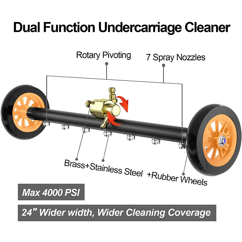 5000PSI Car Chassis High Pressure Washer 22 Inch Extendable 3-Wand Water Broom 1/4 Quick Connector Undercarriage Surface Cleaner