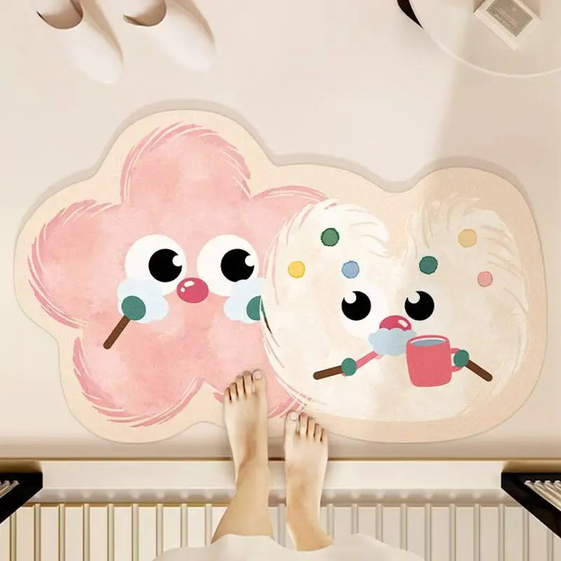 VIKAMA Tapis de bain nuage mignon et amusant avec grands yeux, absorbant, antidérapant, séchage rapide, tapis de sol pour toilettes, tapis de porte d'entrée