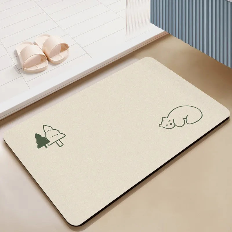 VIKAMA Minimalist Cat Pattern Bath Mat Non-Slip Water Absorbent Carpet for Bathroom Entryway Bedroom Decor
