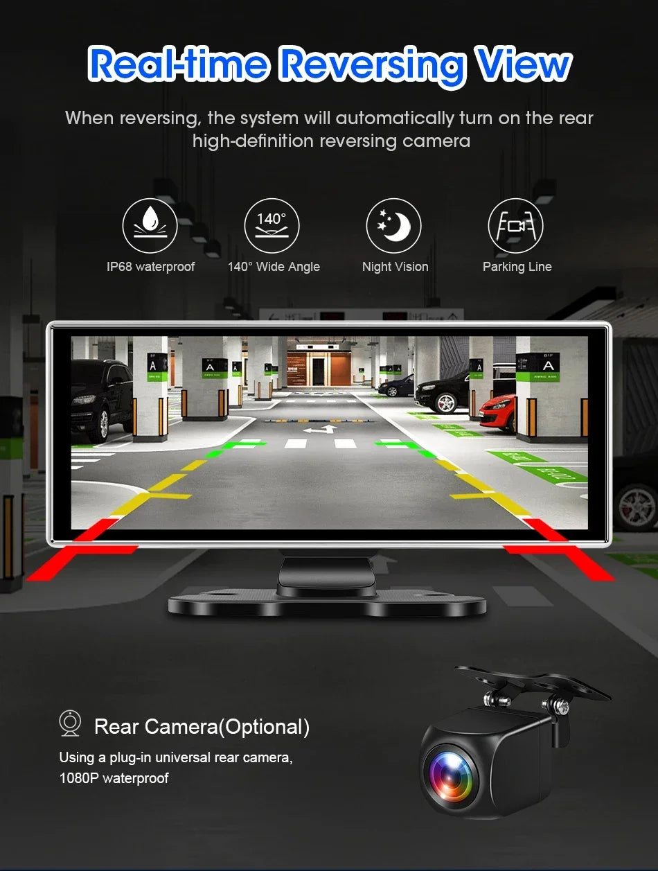 Srnubi 11.26" Dash Cam Rearview Carplay Android Auto 4K DVR Navigation Player Dual Lens Recorder Dashboard WIFI BT AUX GPS FM