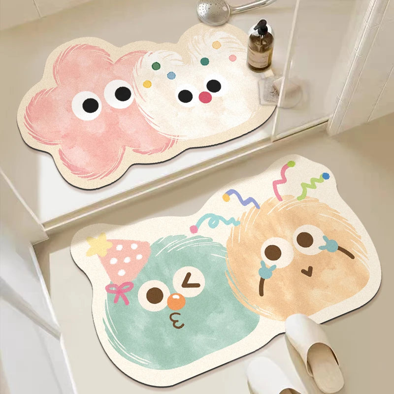 VIKAMA Tapis de bain nuage mignon et amusant avec grands yeux, absorbant, antidérapant, séchage rapide, tapis de sol pour toilettes, tapis de porte d'entrée