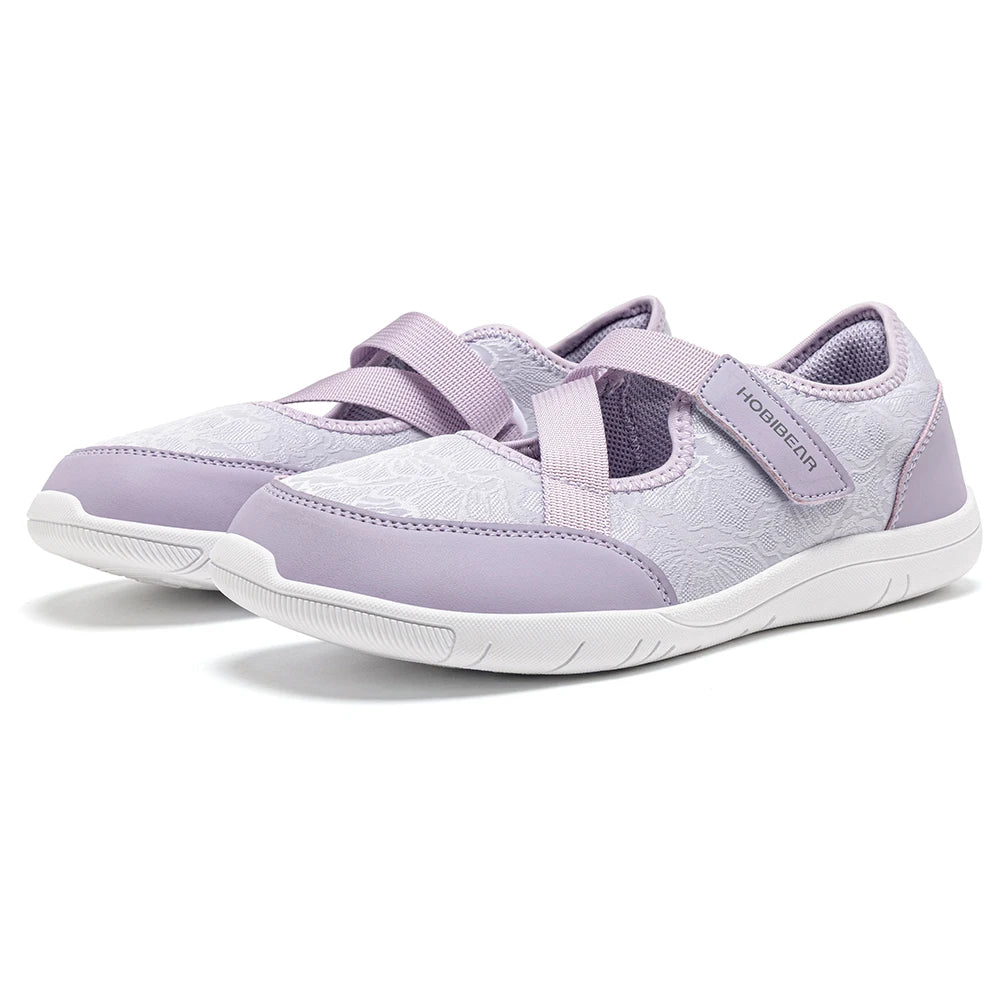HOBIBEAR Wide Width Mary Jane Flats Women Barefoot Ballet Shoes Adjustable Hook Loop Lightweight Zero Drop Shoes