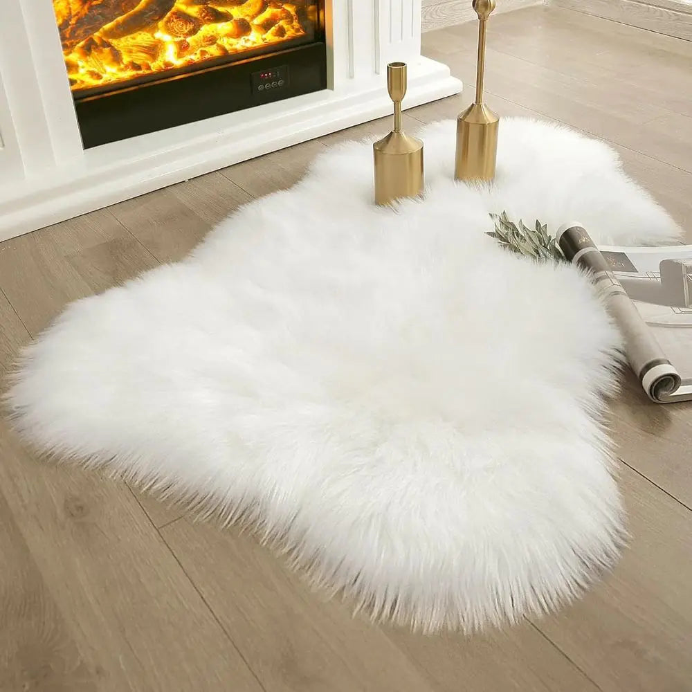 White Small Sheepskin Rug, Ultra Soft 2x3 ft Mat, Washable Shag, Ideal for Nursery, Throw or Bed, Living Room, Kids Room