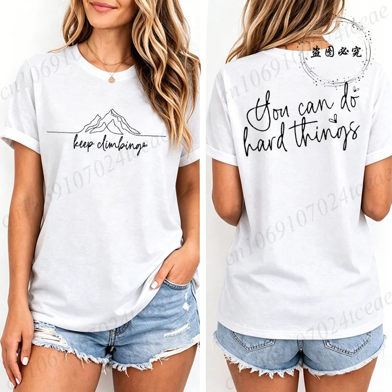Women Casual T-Shirts Keep Climbing Prints Tops Tees Short Sleeve Vintage T-Shirt Keep Climbing Clothing Women Men's Tee Tops