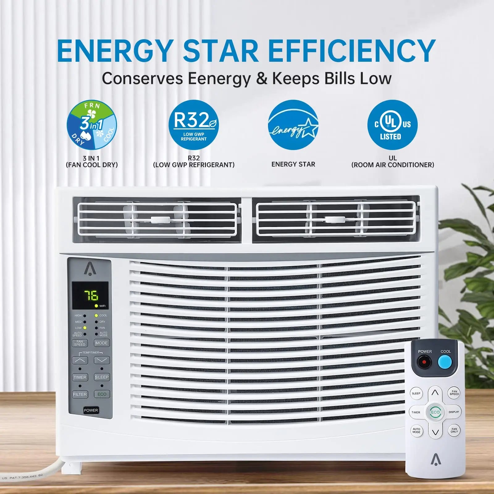 Climatiseur de fenêtre 6000 BTU, unité de climatisation intelligente Wi-Fi avec télécommande et affichage numérique, refroidissement silencieux pour petites pièces jusqu'à 23 m², modes déshumidificateur et ventilateur, installation facile, blanc