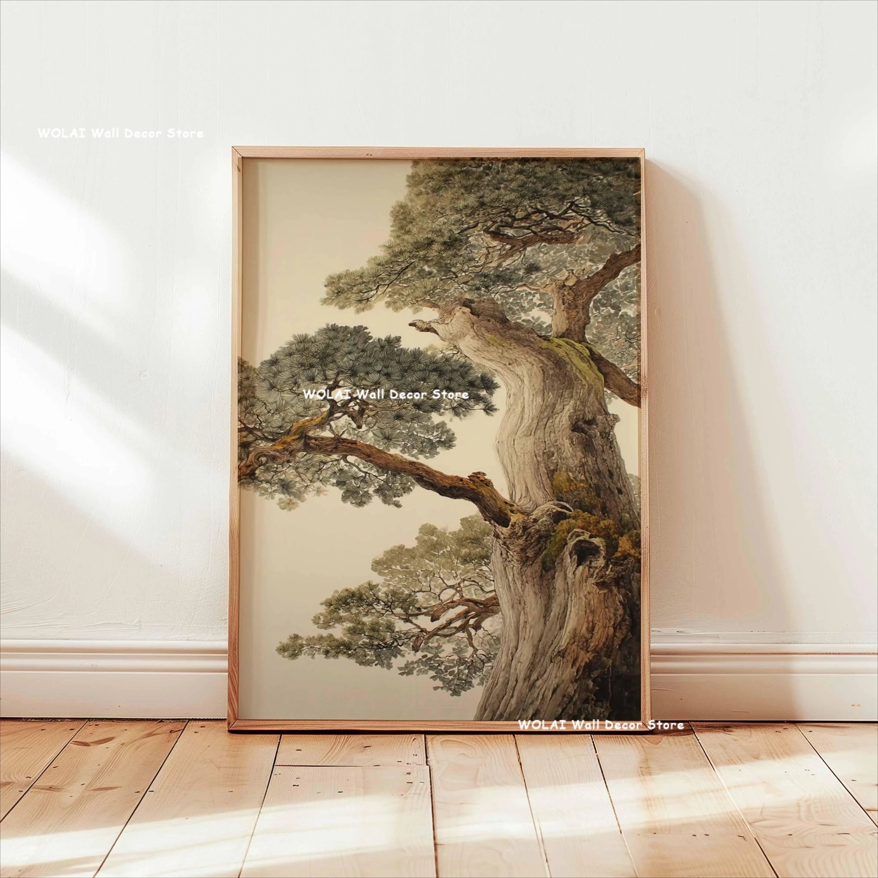 Retro Japanese Forest & Koi Fish Zen Water Painting Canvas Poster Abstract Sun Waves Wall Art Printing for Peaceful Home Decor