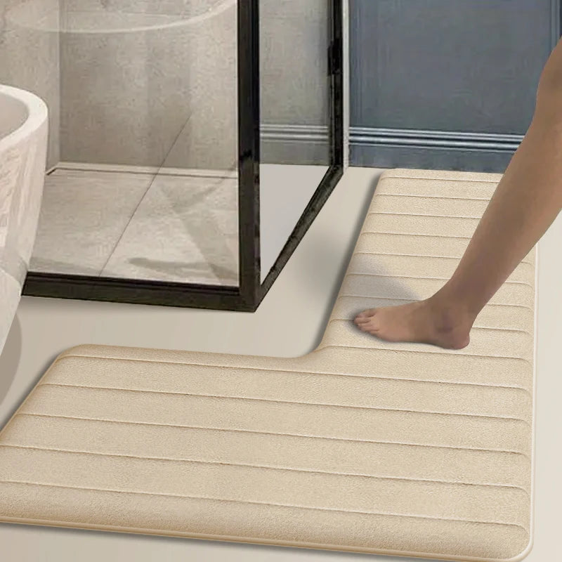 Simple L-shaped long strip bathroom non-slip floor mat flannel absorbent cushion home shower room corner carpet door mat