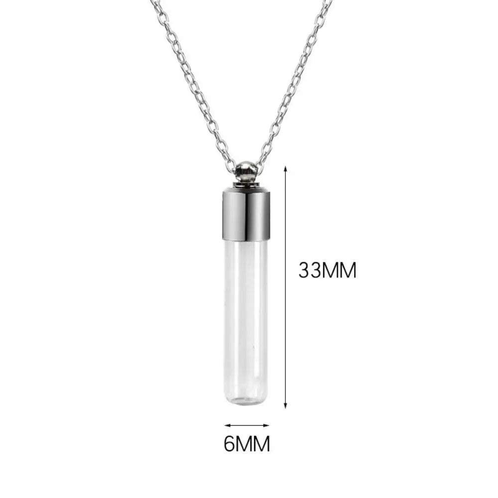 Ashes Holder Glass Bottle Necklace Transparent Glass with Chain Perfume Vial Pendant Fillable Keepsake Memorial Necklace