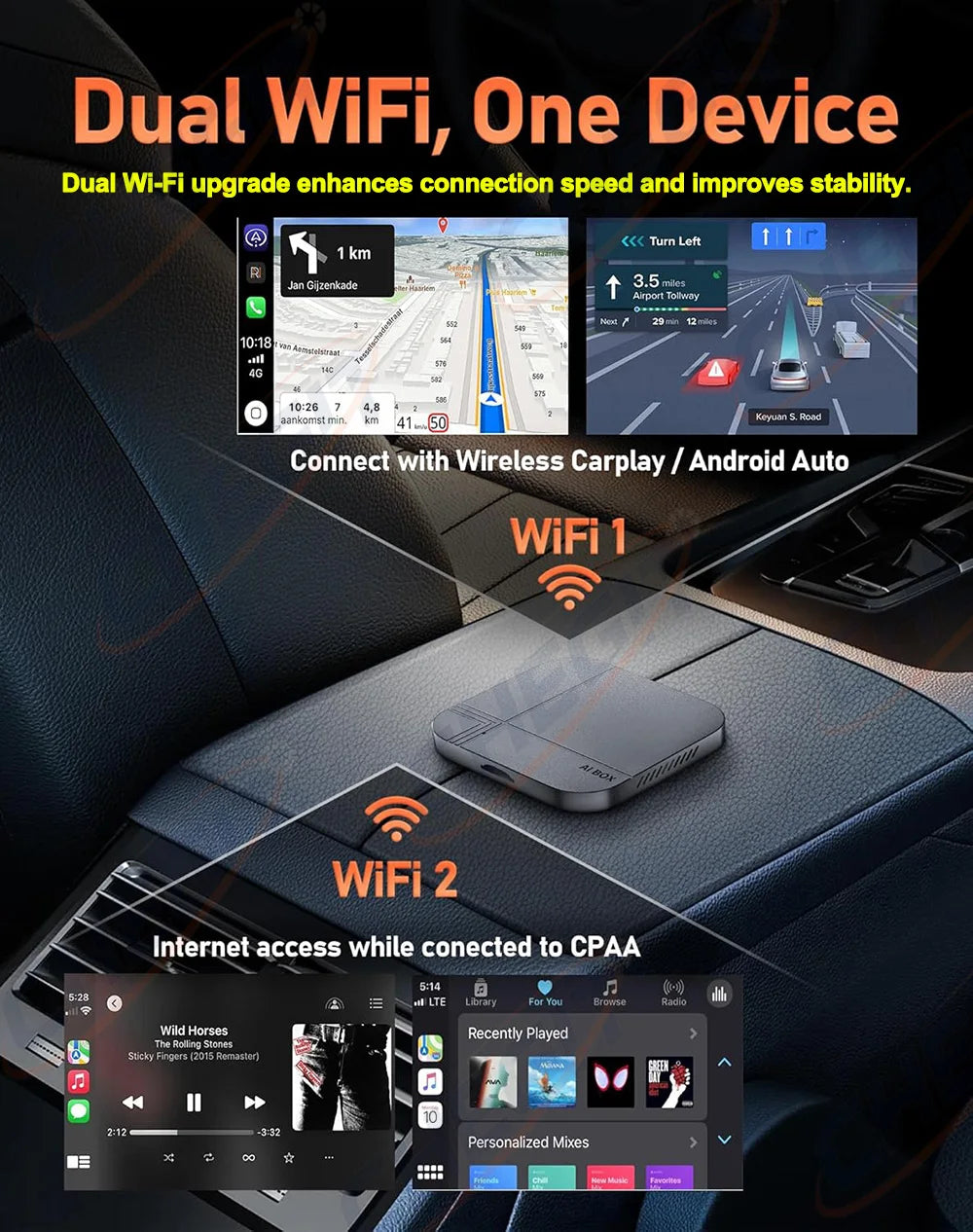 Android Smart AI Box 4G+64G/2G+32G Wireless CarPlay Android Auto TV Box For Youtube Netflix For VW Nissan Toyota Hyundai Ford