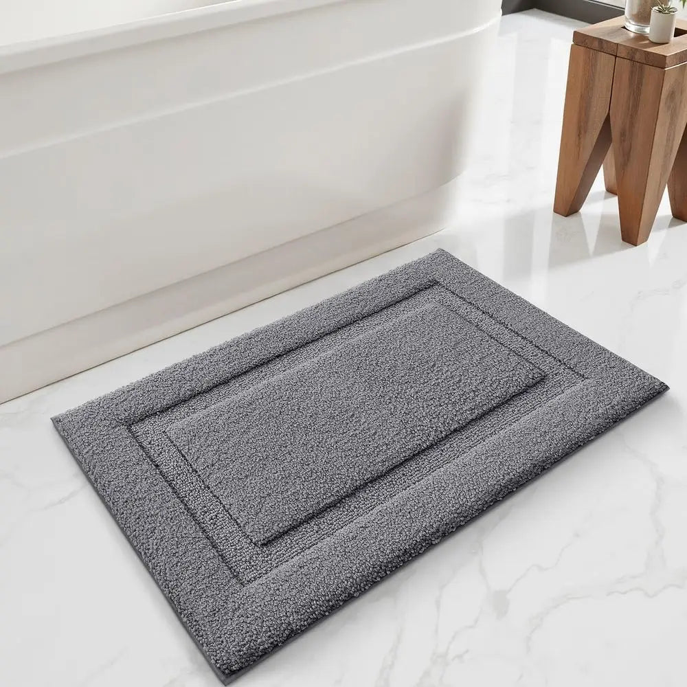Non-Slip Rubber Backed Bath Rug, Absorbent Washable Mat, Quick Dry Plush Carpet for Bathtub and Shower, Grey, 16x24