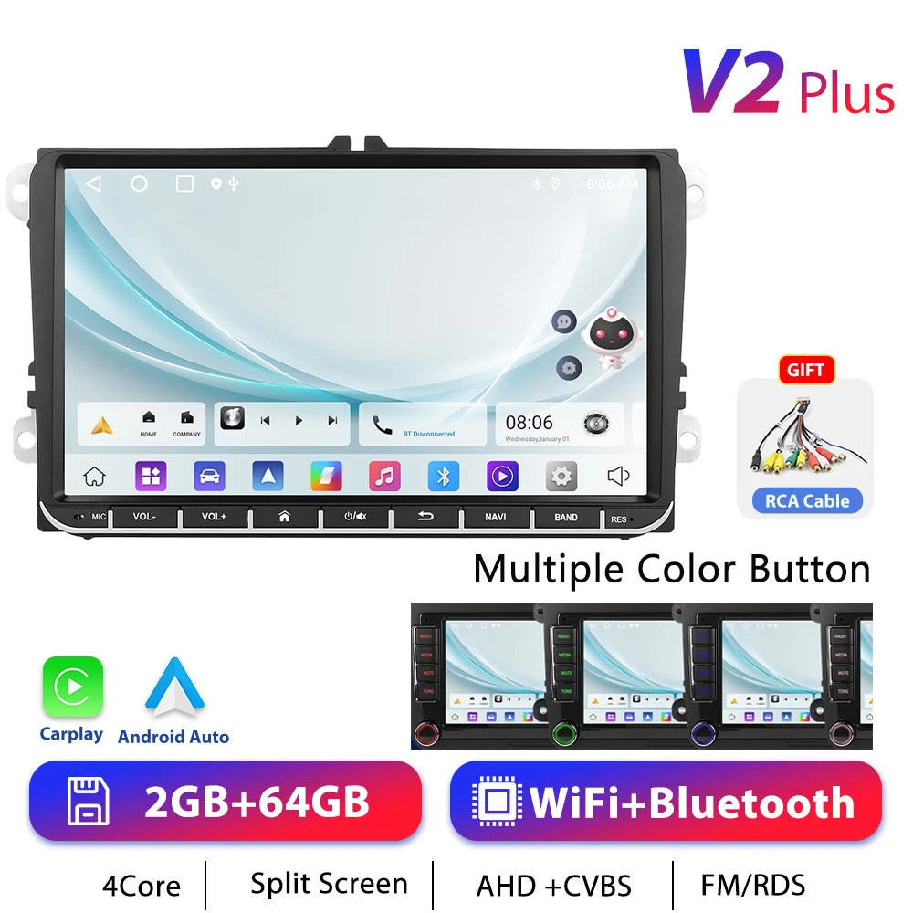 Podofo 7 "9" CarPlay Android Car Radio For Volkswagen VW Golf Passat JETTA Skoda SEAT Car Intelligent System 2din GPS Car Radio