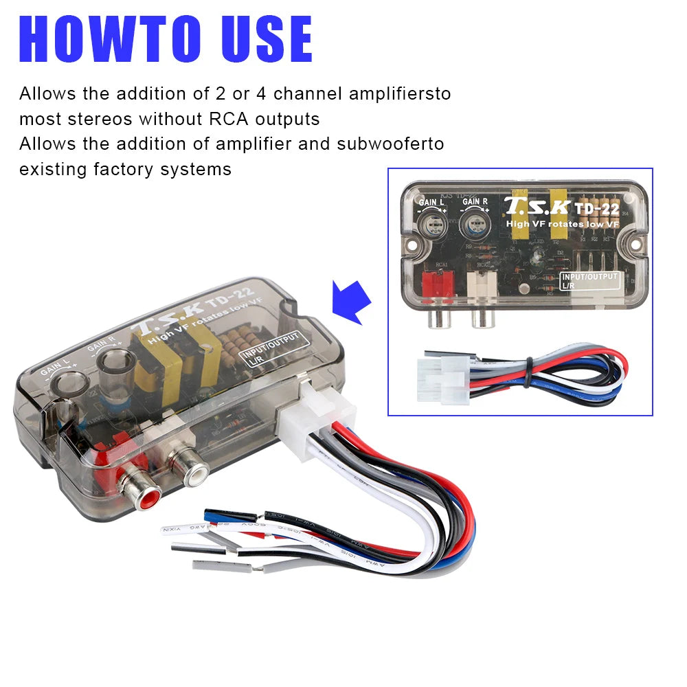 Convertisseur 12V Adaptateur de fréquence réglable Ligne Voiture Subwoofer Stéréo Radio Convertisseurs Audio Voiture Convertisseur RCA Stéréo