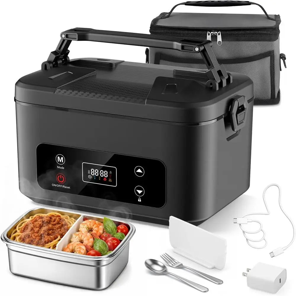 Rechargeable 24000mAh Electric Lunch Box - 2026 Upgraded Portable Food Warmer with Removable Divider for Men, Women, Office, Out
