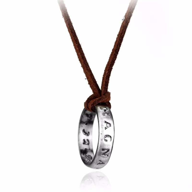 Movie Game Uncharted 4 Necklace Nathan Drake Cosplay Ring Leather Code Ancient Vintage Pendant Jewelry Prop