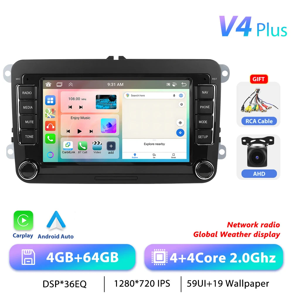 Podofo 7 "9" CarPlay Android Car Radio For Volkswagen VW Golf Passat JETTA Skoda SEAT Car Intelligent System 2din GPS Car Radio