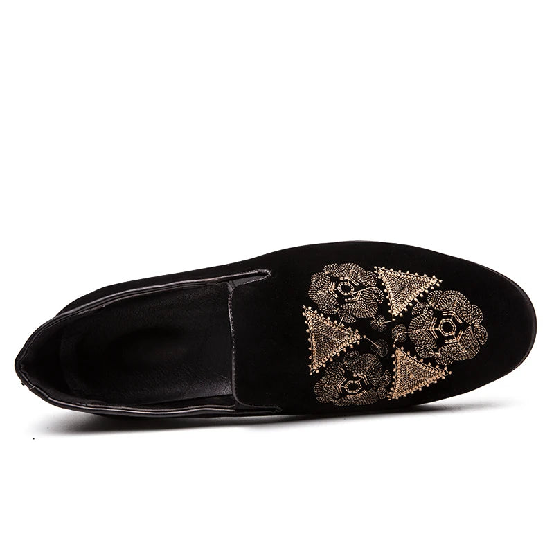 Designer Embroidery Leather Luxury Casual Formal Driving Dress Black Loafers Mens Moccasin Italian Wedding Office Shoes for Men